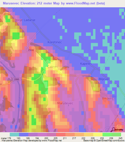 Marusevec,Croatia Elevation Map