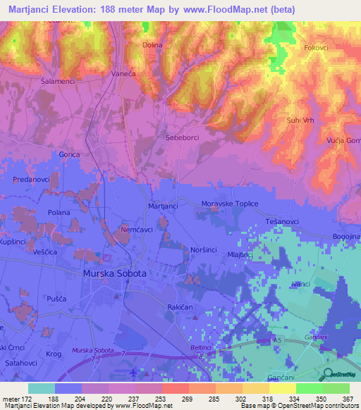 Martjanci,Slovenia Elevation Map