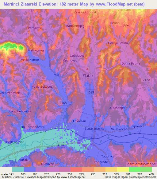 Martinci Zlatarski,Croatia Elevation Map