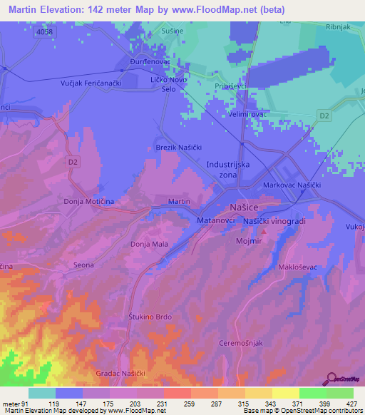 Martin,Croatia Elevation Map