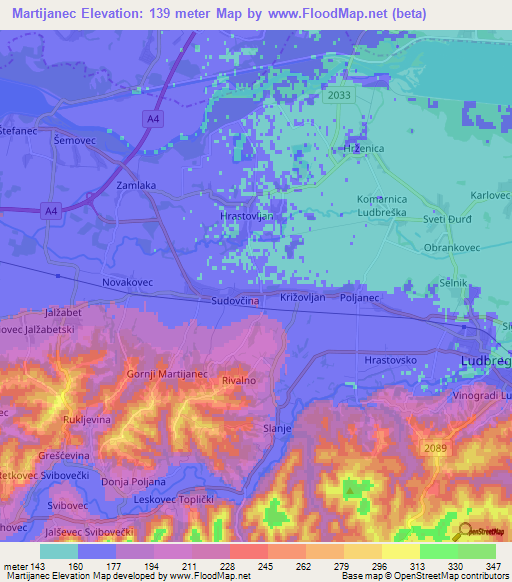 Martijanec,Croatia Elevation Map