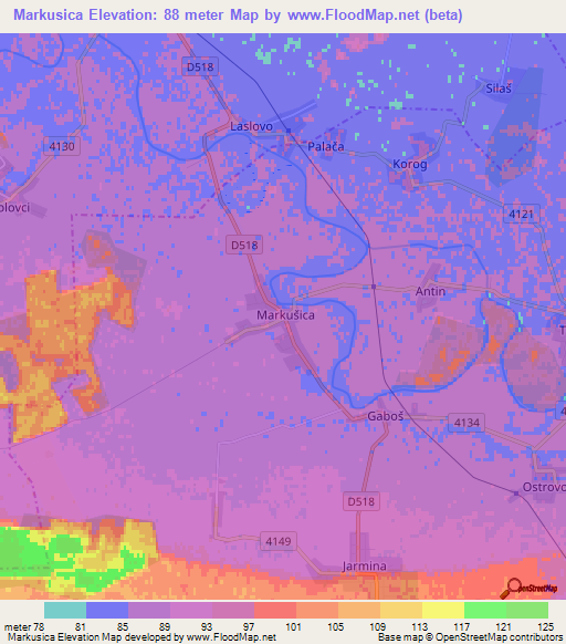 Markusica,Croatia Elevation Map