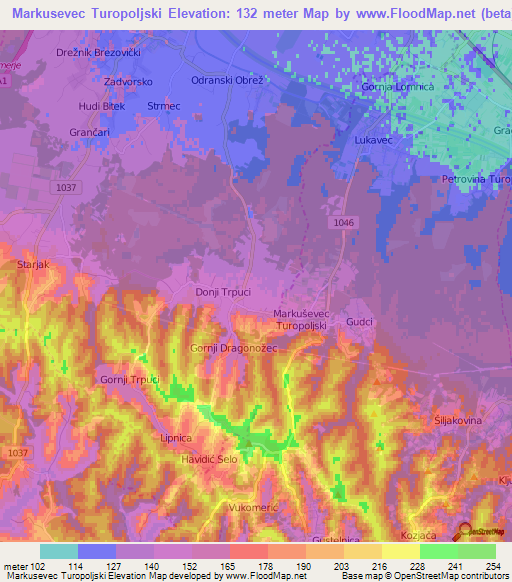 Markusevec Turopoljski,Croatia Elevation Map