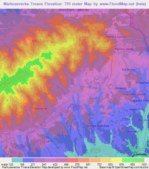 Markusevecka Trnava,Croatia Elevation Map