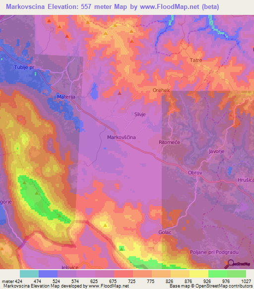 Markovscina,Slovenia Elevation Map