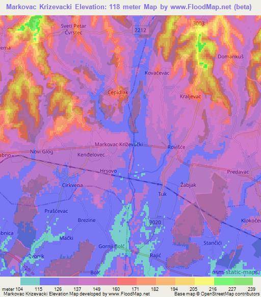 Markovac Krizevacki,Croatia Elevation Map