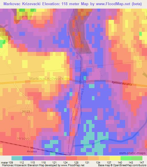 Markovac Krizevacki,Croatia Elevation Map