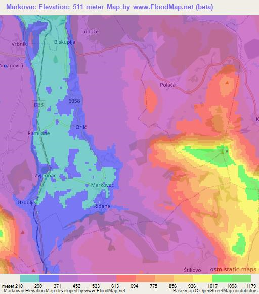 Markovac,Croatia Elevation Map