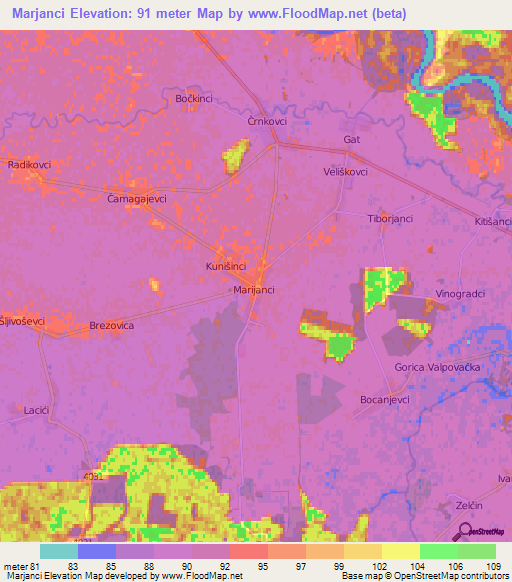 Marjanci,Croatia Elevation Map