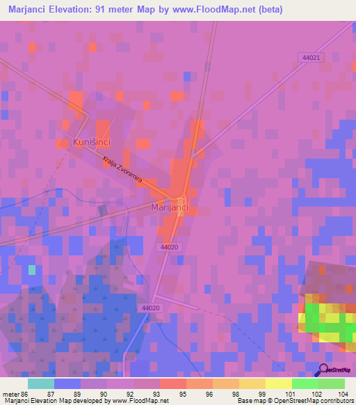 Marjanci,Croatia Elevation Map