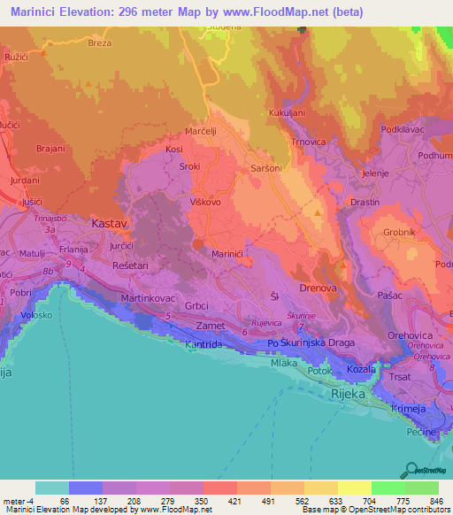 Marinici,Croatia Elevation Map