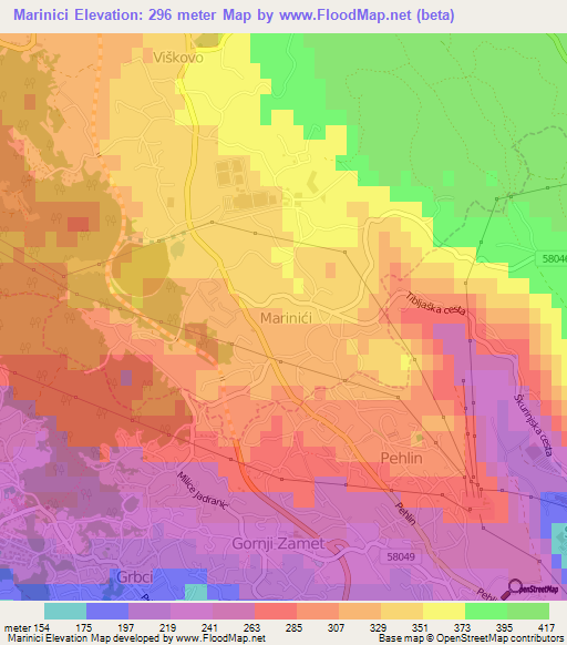 Marinici,Croatia Elevation Map