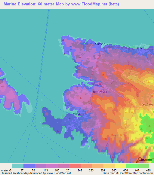 Marina,Croatia Elevation Map