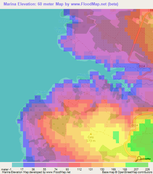 Marina,Croatia Elevation Map