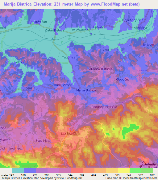 Marija Bistrica,Croatia Elevation Map