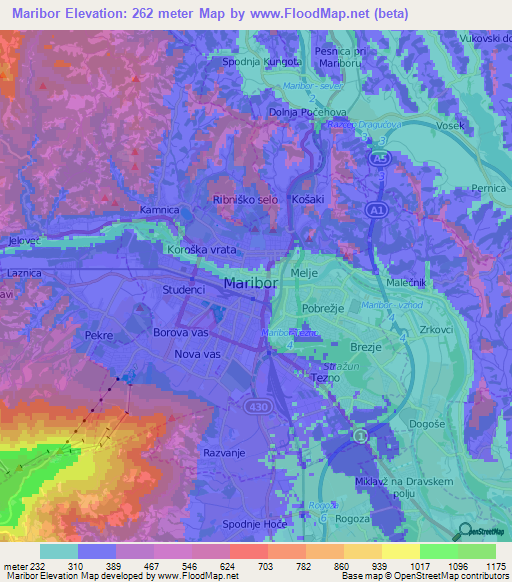 Maribor,Slovenia Elevation Map