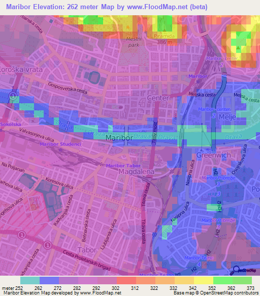 Maribor,Slovenia Elevation Map