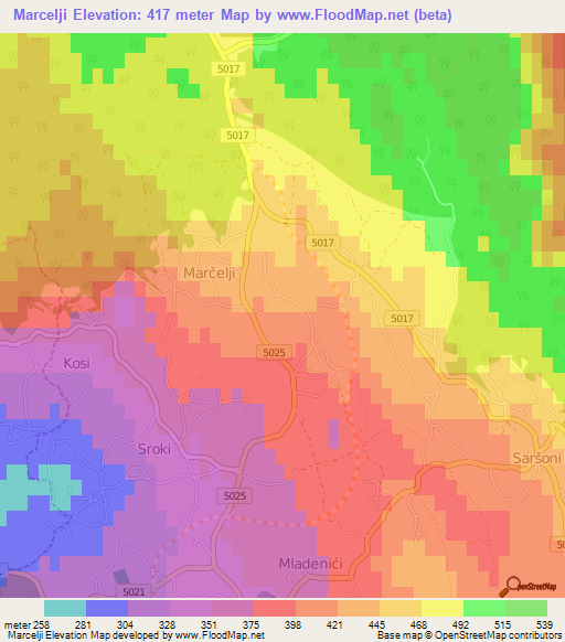 Marcelji,Croatia Elevation Map