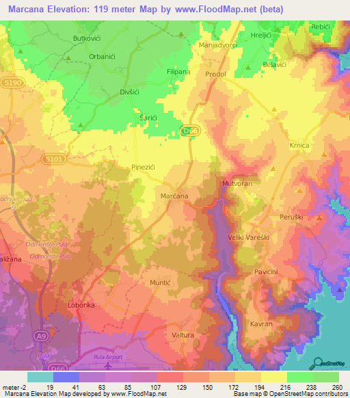 Marcana,Croatia Elevation Map