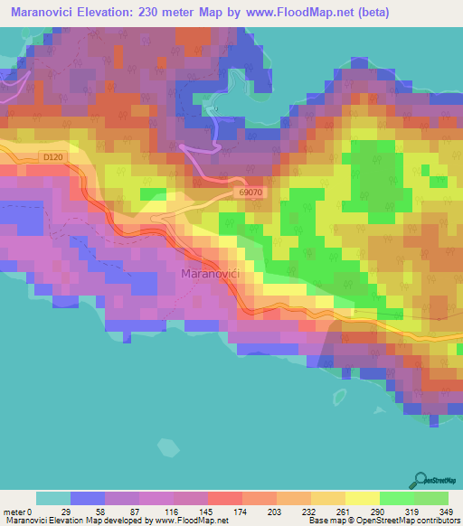 Maranovici,Croatia Elevation Map