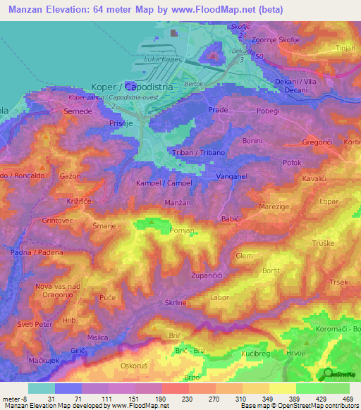 Manzan,Slovenia Elevation Map