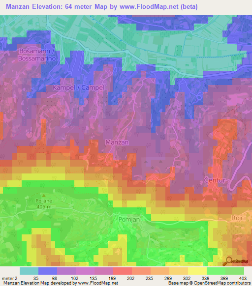 Manzan,Slovenia Elevation Map