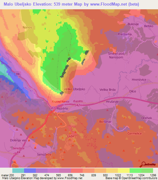 Malo Ubeljsko,Slovenia Elevation Map