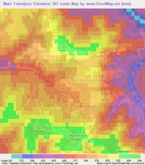 Malo Trebeljevo,Slovenia Elevation Map