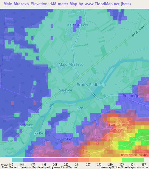 Malo Mrasevo,Slovenia Elevation Map