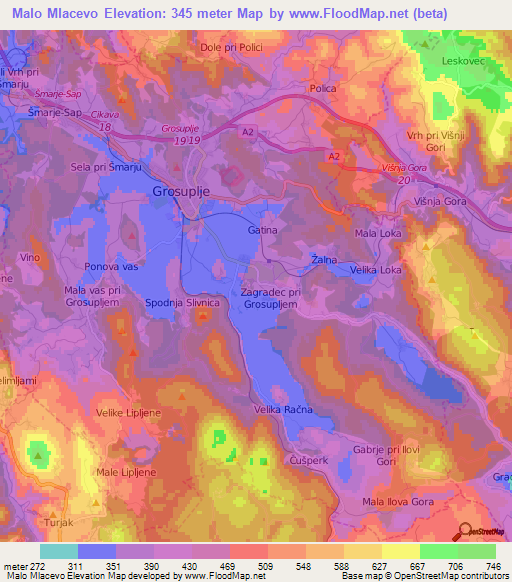 Malo Mlacevo,Slovenia Elevation Map