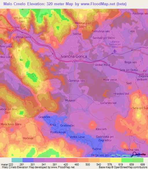 Malo Crnelo,Slovenia Elevation Map