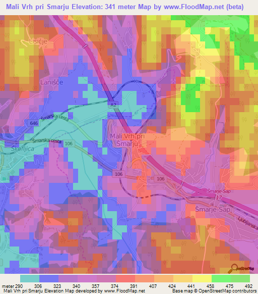 Mali Vrh pri Smarju,Slovenia Elevation Map