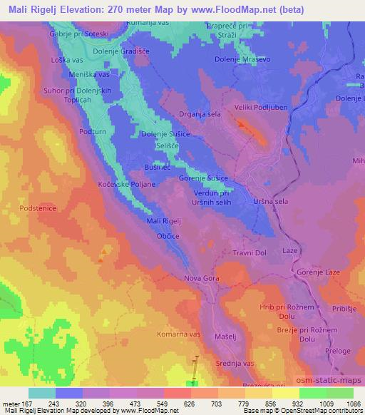 Mali Rigelj,Slovenia Elevation Map