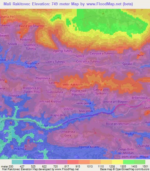 Mali Rakitovec,Slovenia Elevation Map