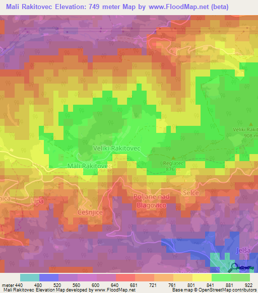 Mali Rakitovec,Slovenia Elevation Map