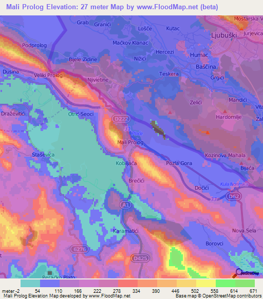 Mali Prolog,Croatia Elevation Map