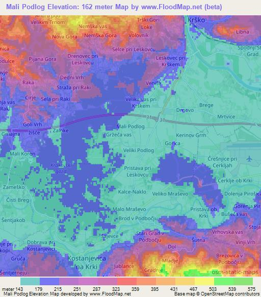 Mali Podlog,Slovenia Elevation Map