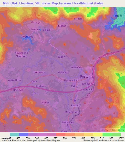 Mali Otok,Slovenia Elevation Map