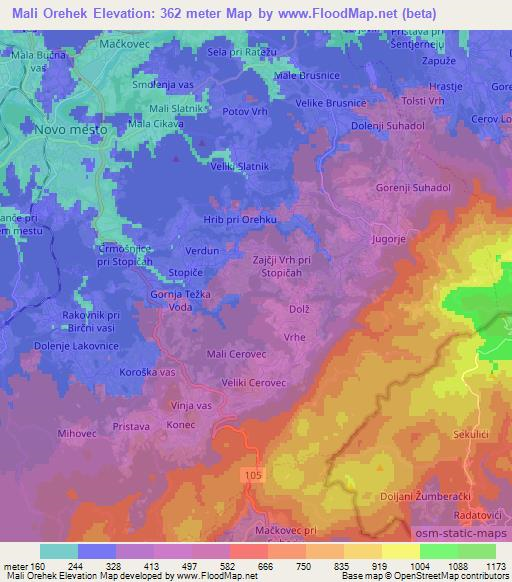 Mali Orehek,Slovenia Elevation Map