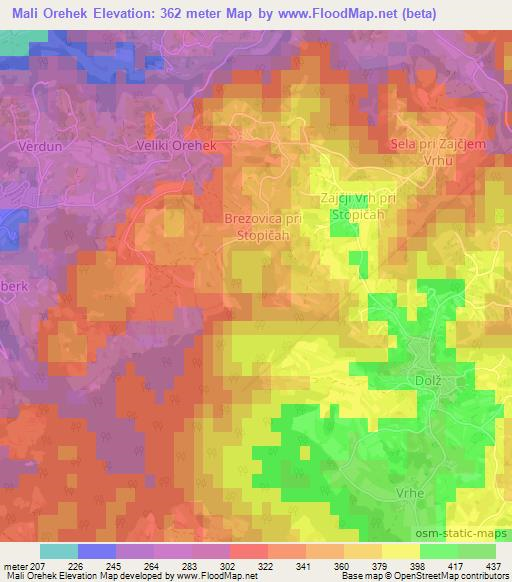 Mali Orehek,Slovenia Elevation Map