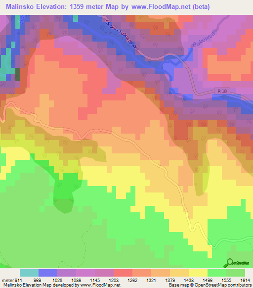 Malinsko,Montenegro Elevation Map