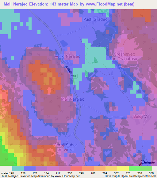 Mali Nerajec,Slovenia Elevation Map