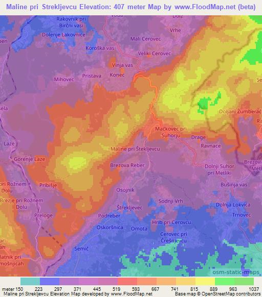 Maline pri Strekljevcu,Slovenia Elevation Map