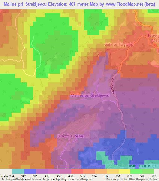 Maline pri Strekljevcu,Slovenia Elevation Map