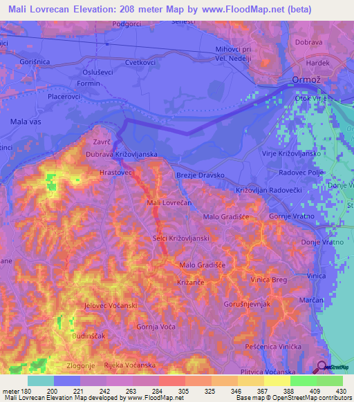 Mali Lovrecan,Croatia Elevation Map