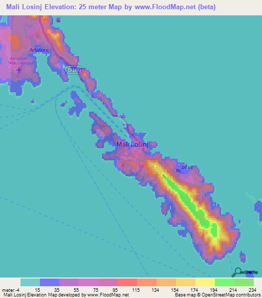 Mali Losinj,Croatia Elevation Map