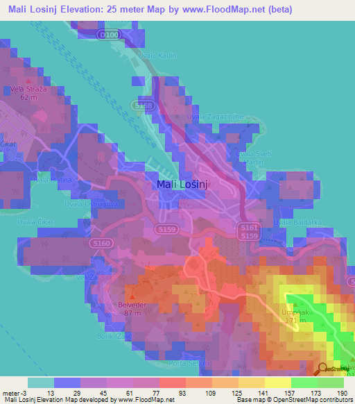 Mali Losinj,Croatia Elevation Map