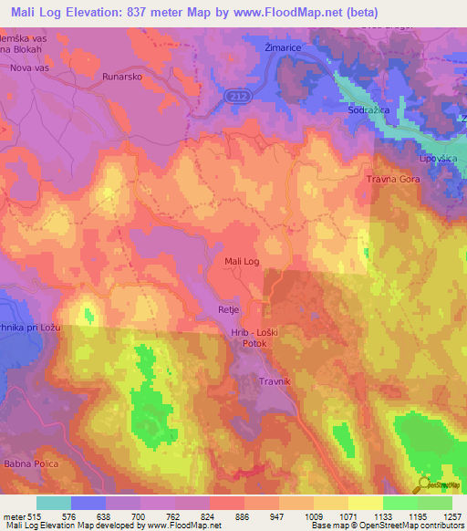 Mali Log,Slovenia Elevation Map