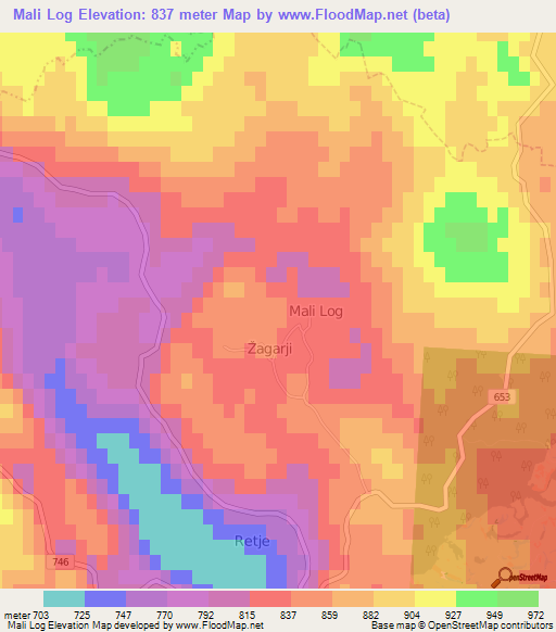 Mali Log,Slovenia Elevation Map