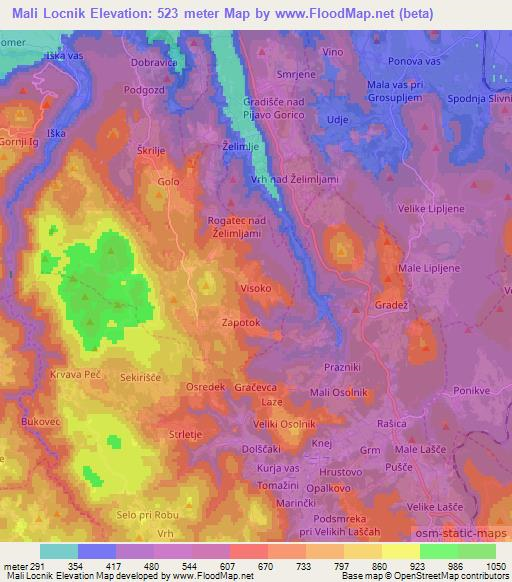 Mali Locnik,Slovenia Elevation Map